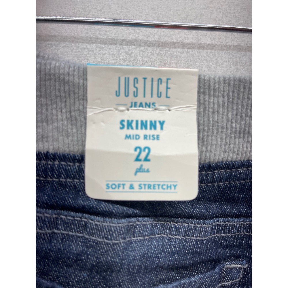 Justice Girls Skinny Jeans 22 Plus Blue Denim Mid Rise Knit Waist Soft Stretchy - Picture 4 of 5